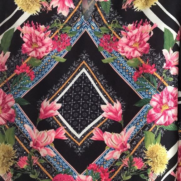 Jealous Tomato Floral Geometric Blouse - Black, Pink, Yellow - Picture 5 of 6